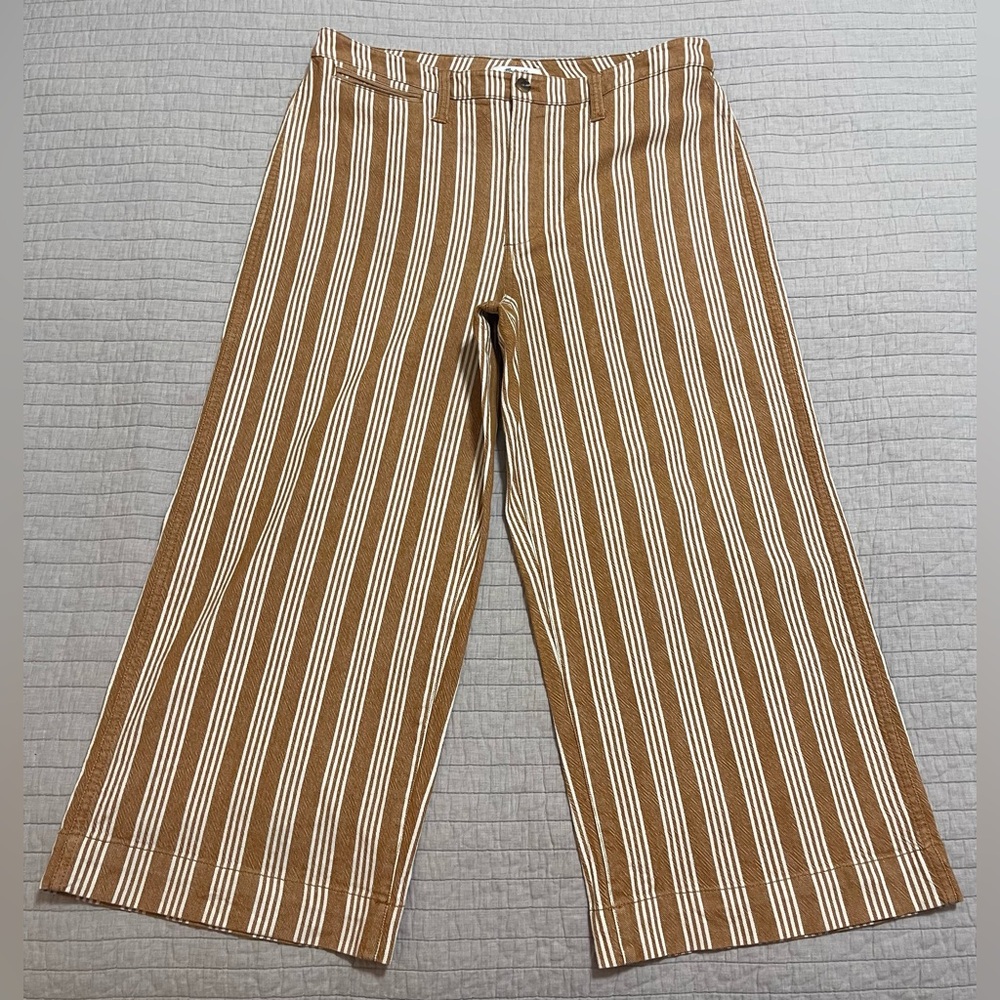 Madewell Emmett Wide-Leg Crop Pants in Katherine Stripe Golden Size 32